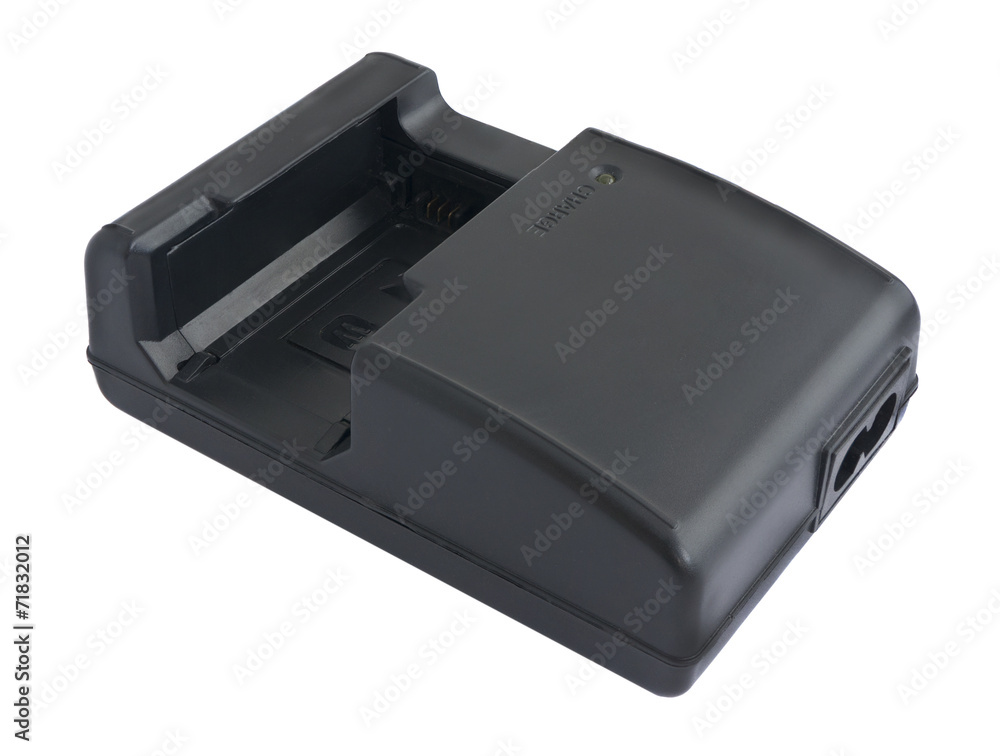 Black battery charger camera isolated on white background