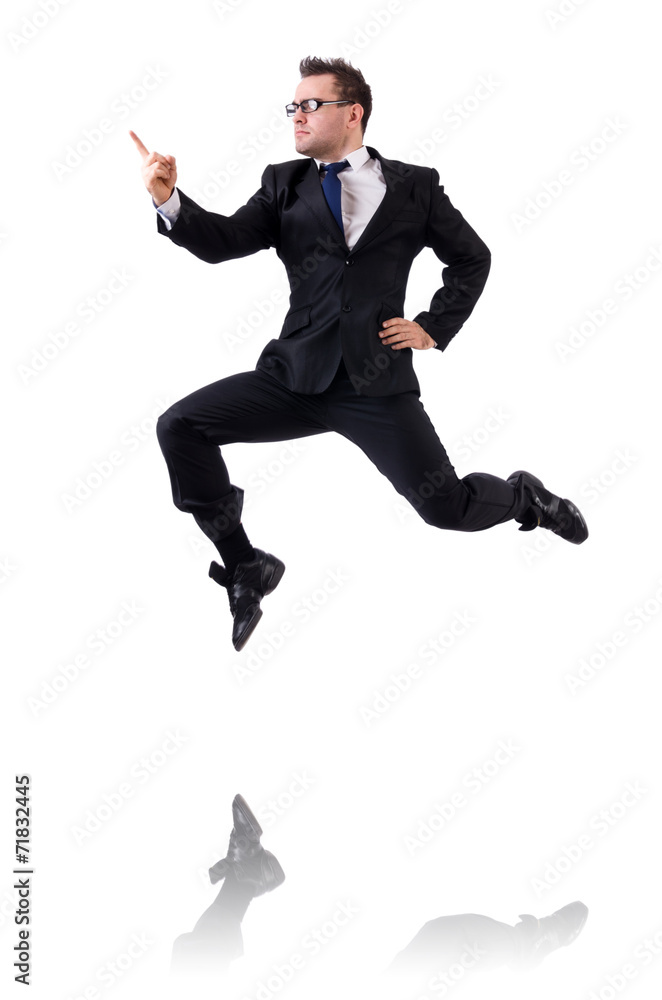 Jumping businessman isolated on the white