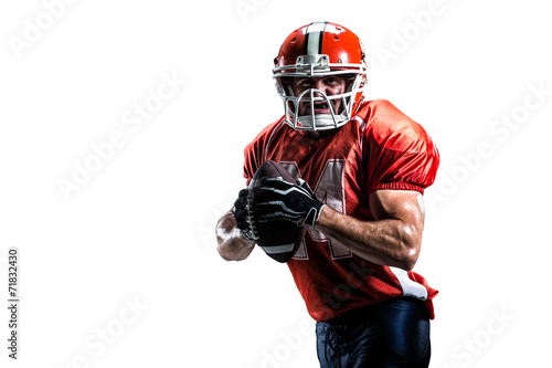 American football player in action isolated on white background