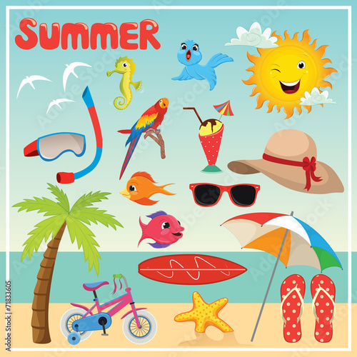Set of Summer Elements and Illustrations