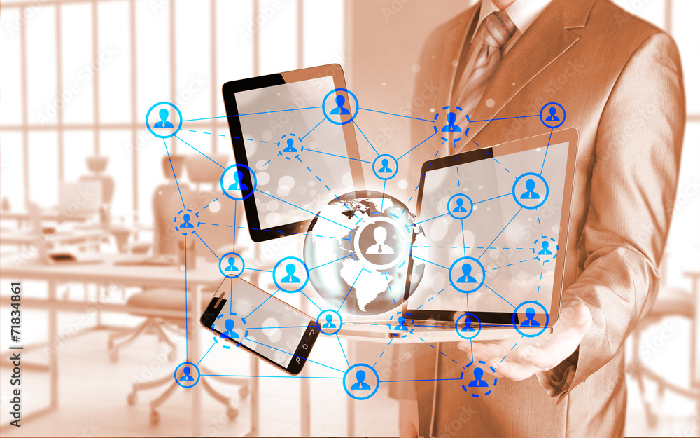 Business man using tablet PC and smartphone social connection Business man using tablet PC and smartphone social connection