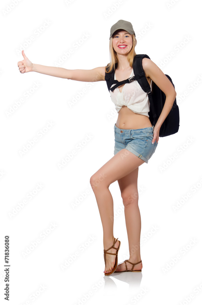 Young student with backpack isolated on white Young student with backpack isolated on white