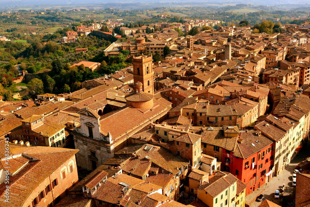 Rooftops and countryside of Siena,Italy.