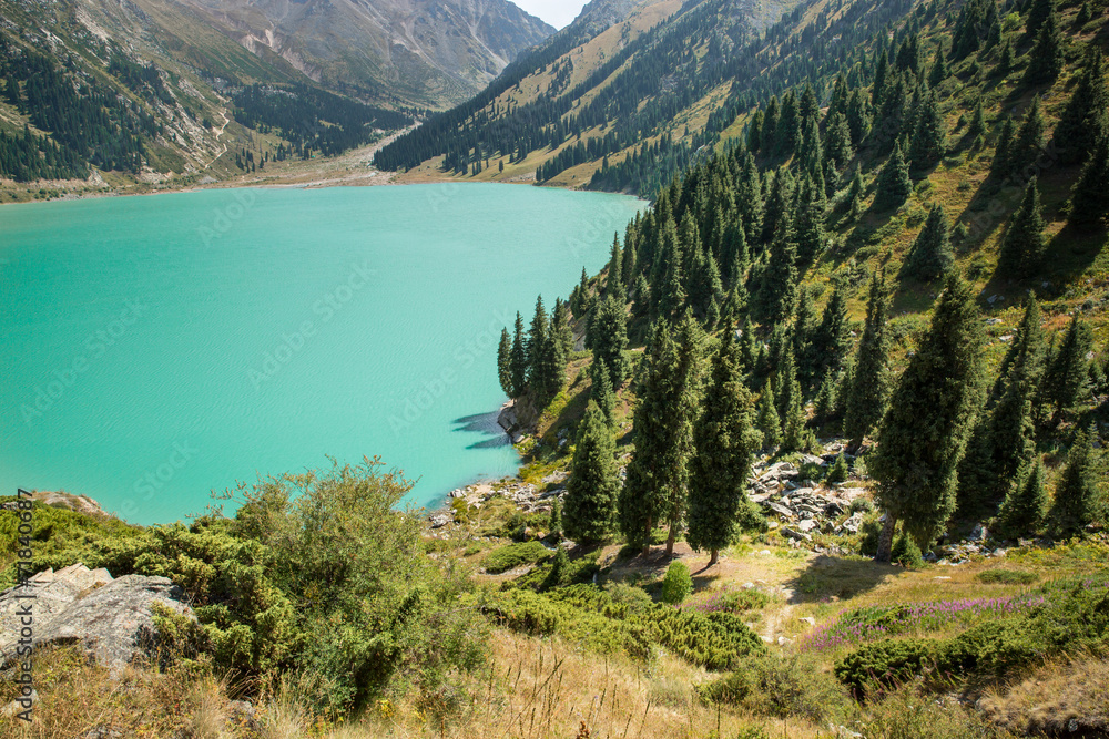 Obraz premium Spectacular scenic Big Almaty Lake,Tien Shan Mountains