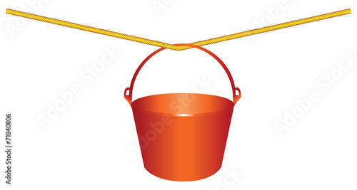 Red plastic bucket on a rope
