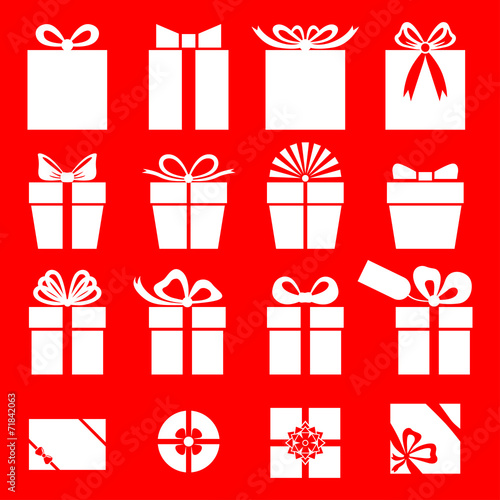 Set of gift icon on red background