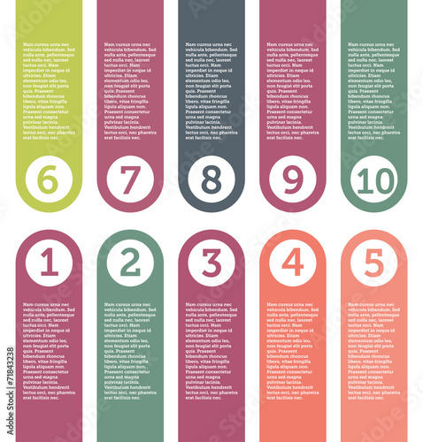 A vector set of ten numbered tabs