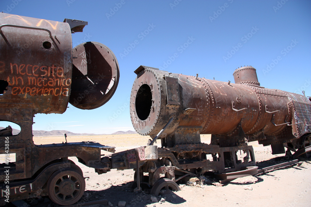 Rusty old steam locomotives at Train Cemetery, Bolivia