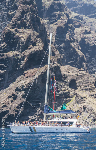 Catamaran floating near Los Gigantes, Tenerife