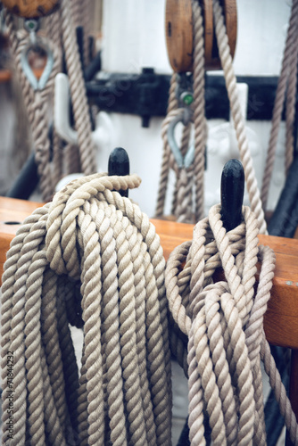 Close Up of Historical Ship Ropes and Rigging