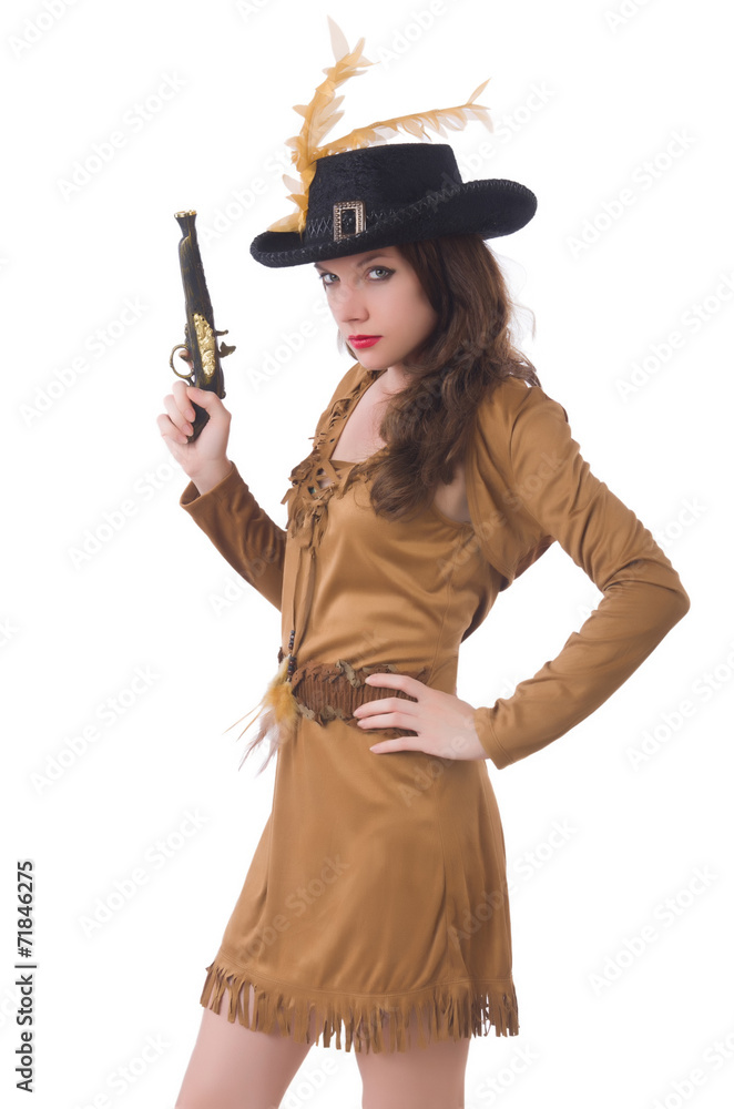 Woman in pirate costume isolated on white Woman in pirate costume isolated on white