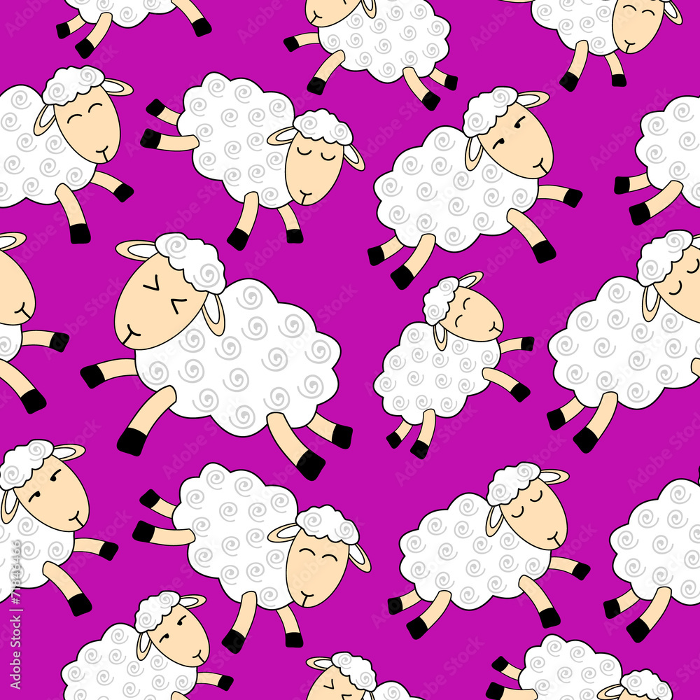 Fototapeta premium Seamless pattern — flying sheep over pink background.