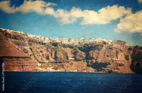 Vintage panorama of Santorini island, Greece