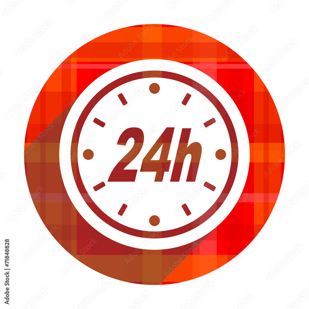 24h red flat icon isolated