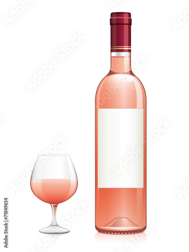 Bouteille et verre de vin rosé