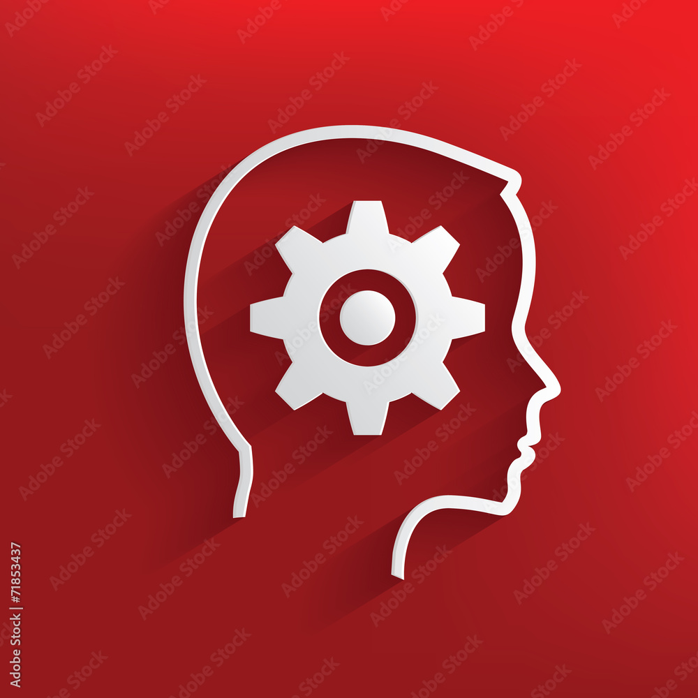 Gear brain symbol on red background,clean vector Gear brain symbol on red background,clean vector