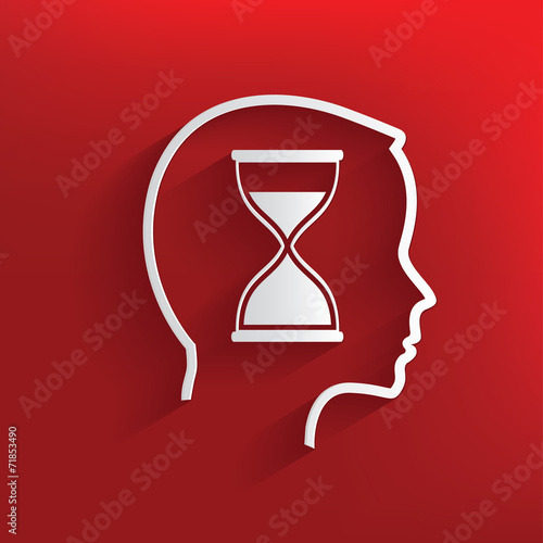 Hourglass brain symbol on red background,clean vector