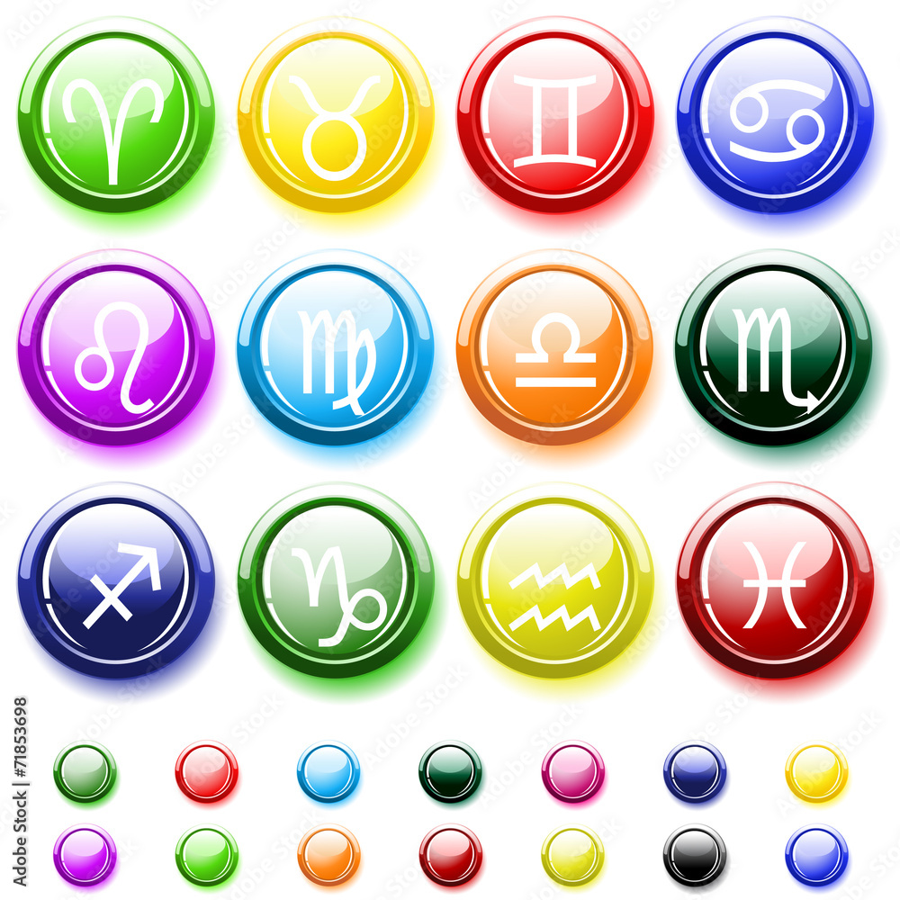 Glossy buttons with zodiac signs Glossy buttons with zodiac signs