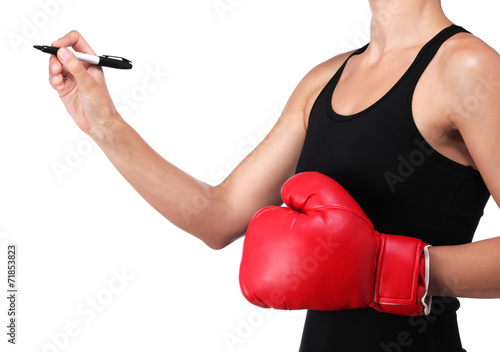 woman holding a pen photo