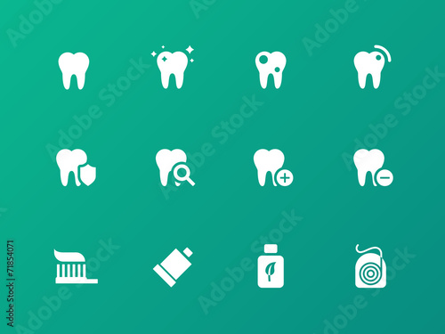 Tooth, teeth icons on green background.