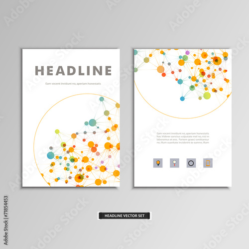 Set of vector artwork with molecular background