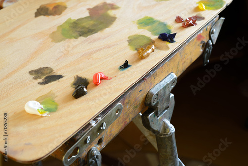 Wooden Palette With Oil-Based Paints