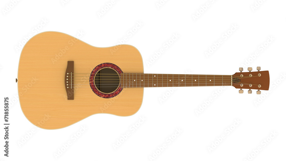 Fototapeta premium 3D model of acoustic guitar isolated on white background