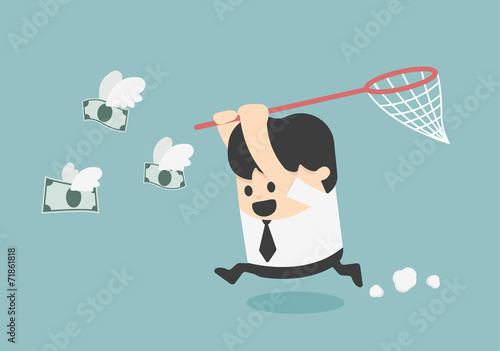 Concept businessman trying to catch money fly