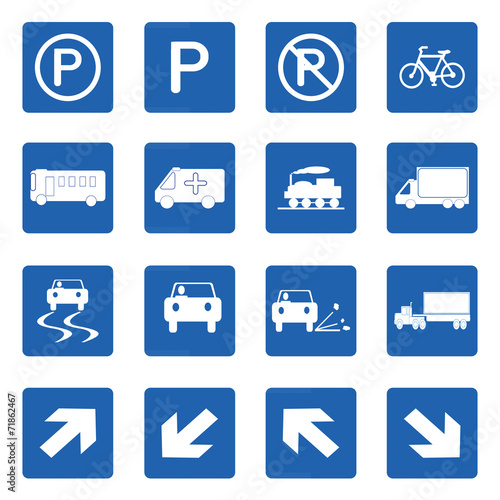 Square blue road signs