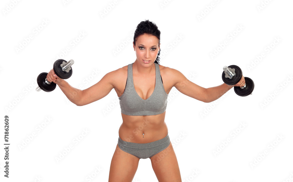 Attractive girl training with dumbbells Attractive girl training with dumbbells