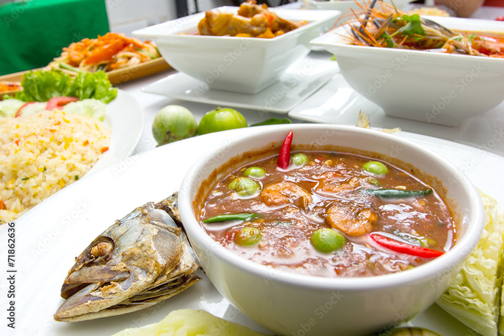Mackerel ,  nam phik krapi Thailand location food with shrimp pa