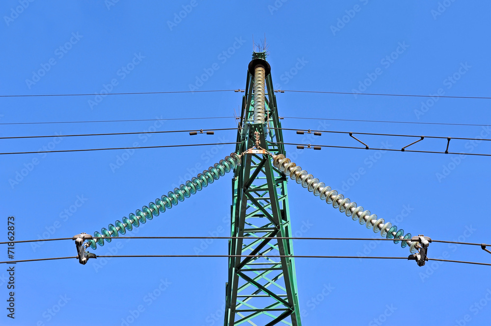 Electric lines pylon on blue sky background Electric lines pylon on blue sky background