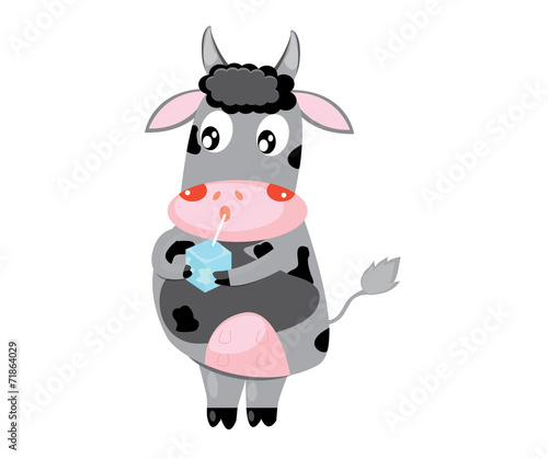 Vector illustration of happy cartoon cow with milk.