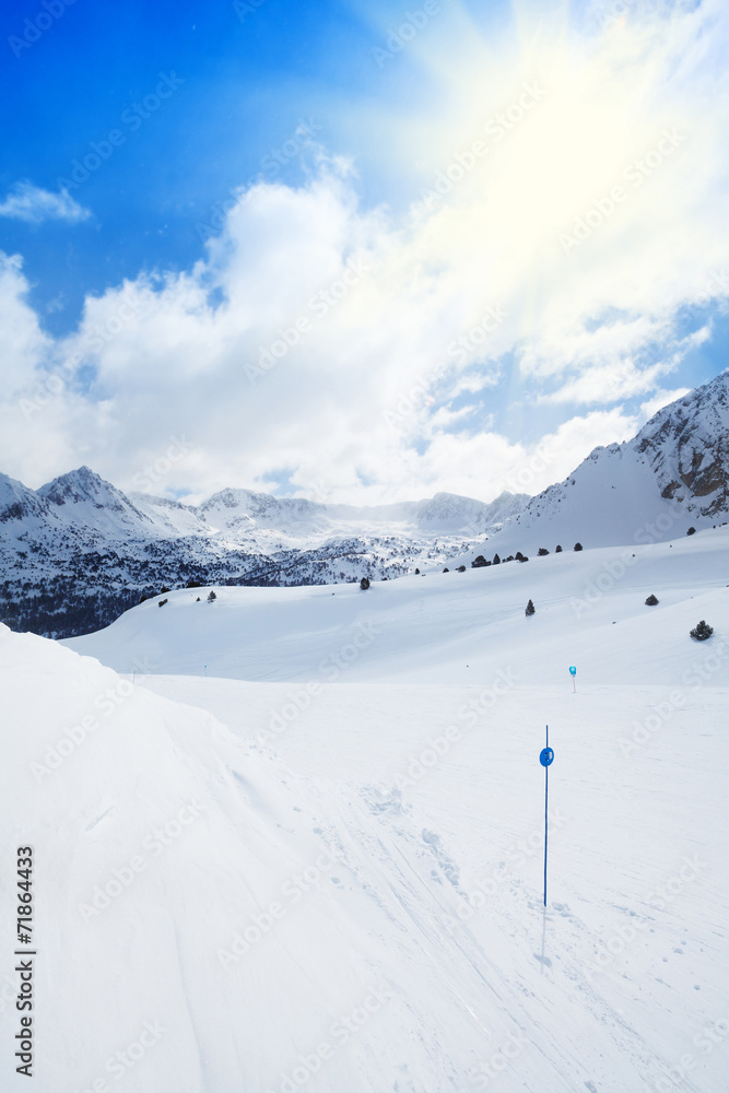 Marked slope for skiing in mountains