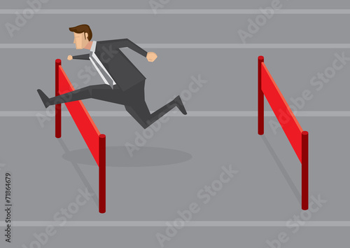 Businessman Jumping Hurdles Vector Illustration