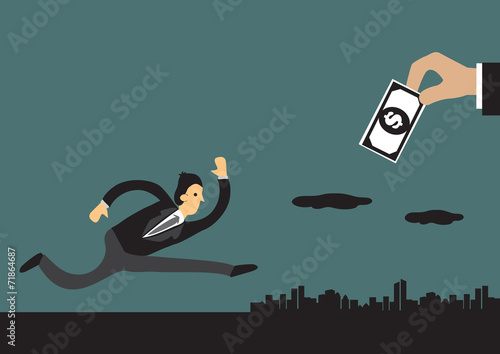 Businessman Chasing Money Concept Vector Illustration