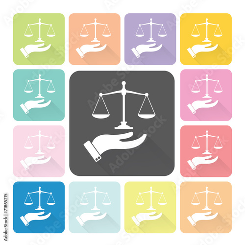 Hand holding scales of justice Icon color set vector illustratio