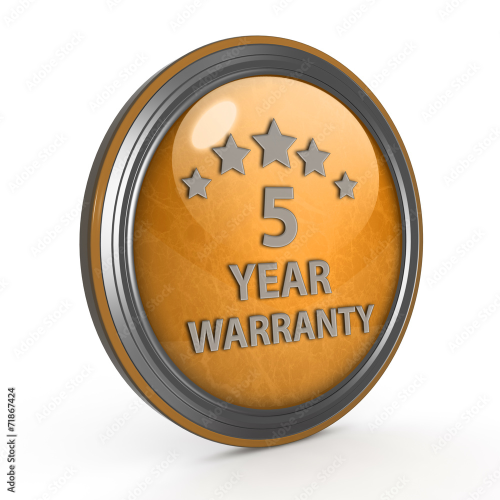 Five year warranty circular icon on white background Five year warranty circular icon on white background