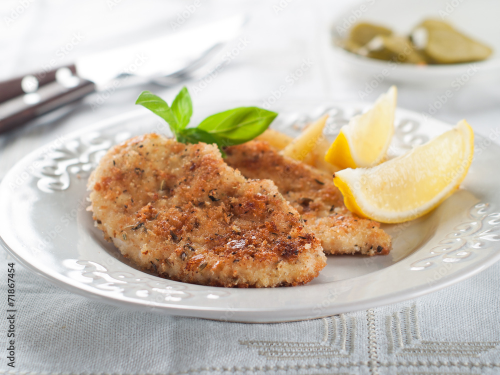 Chicken or pork schnitzel