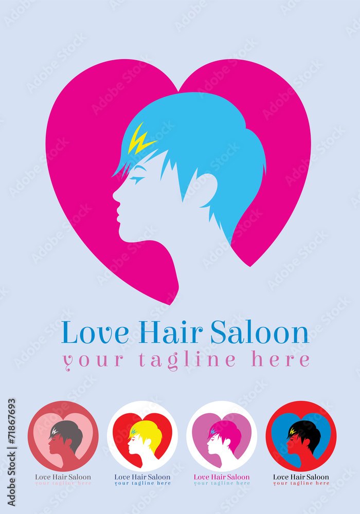 Love hair saloon, art vector logo design