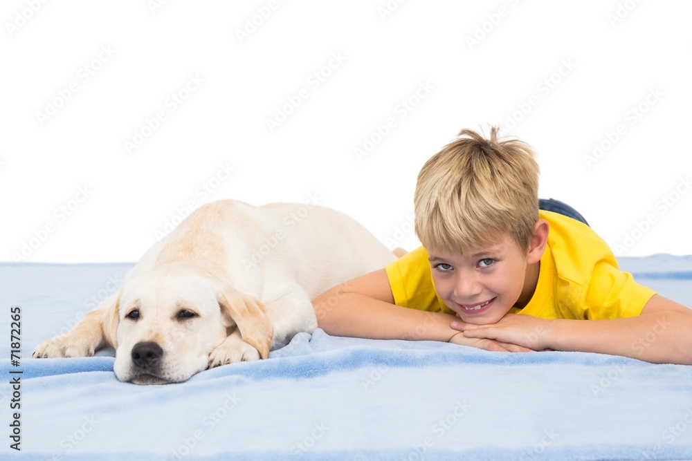 Happy little boy with puppy Happy little boy with puppy