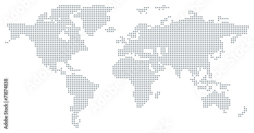 Plakat Mapa świata ułożona z szarych kropek