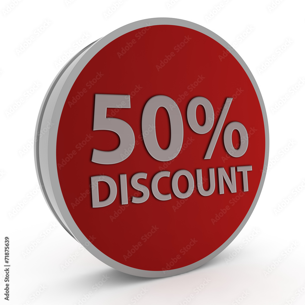 Discount 50 circular icon on white background Discount 50 circular icon on white background