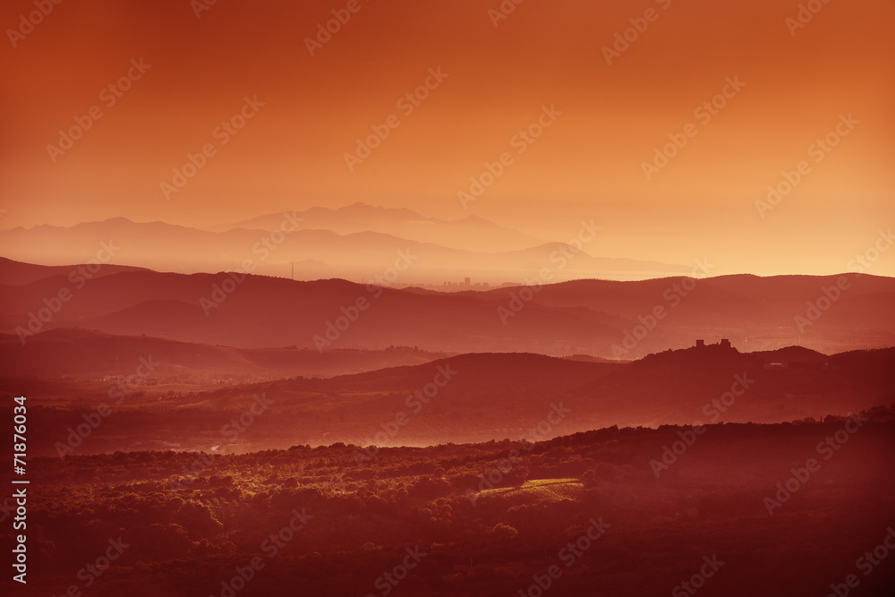 Sunset landscape Tuscany
