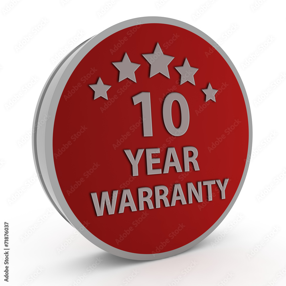 Ten year warranty circular icon on white background Ten year warranty circular icon on white background
