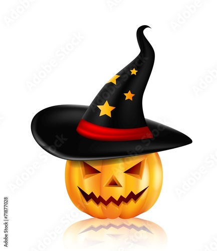 Halloween pumpkin in the black hat