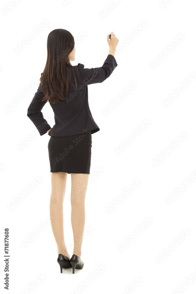 rear view of business woman drawing on the white background rear view of business woman drawing on the white background