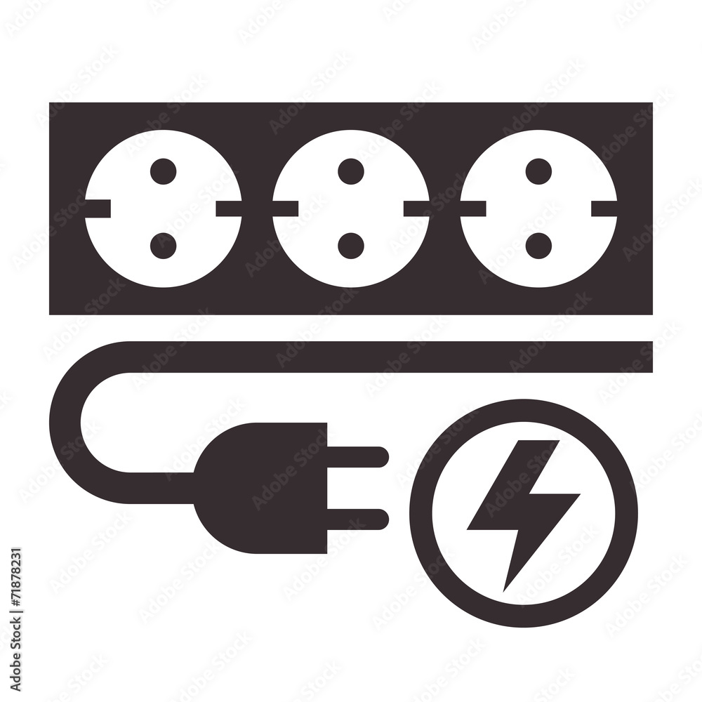 Power outlet, plug and lightning sign Power outlet, plug and lightning sign