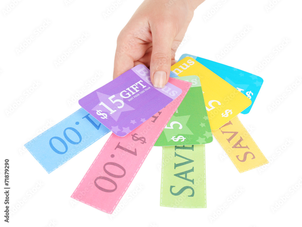 Set of cut coupons for shopping to save money, isolated on Set of cut coupons for shopping to save money, isolated on