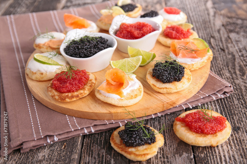 canape, buffet food with caviar